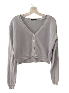 Brandy Melville Cropped V-Neck Button Cardigan Cotton Lavender one size